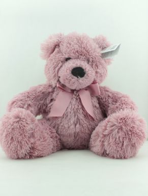 Игрушка мягкая Медведь с бантом сидит, 30х26х25 см, цвет: пудрово-розовый, артикул: BH4599