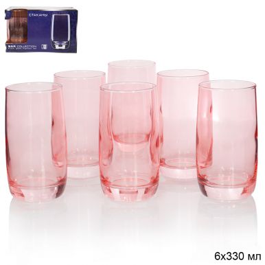 ДЕКОСТЕК набор стаканов 330мл 6шт 158-Н5 цв.розовый