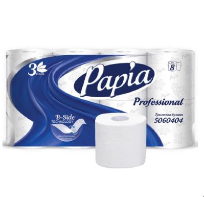 PAPIA Professional бумага туалетная белая 3сл. 8рулонов