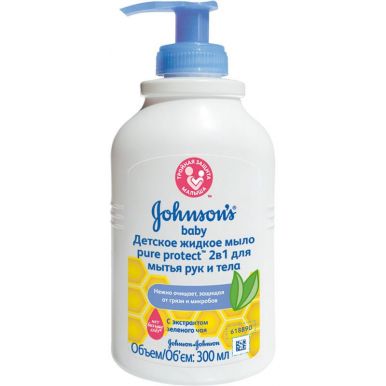 J&J Johnsons Baby мыло жидкое для мытья рук и тела 2в1 Pure Protect, 300 мл