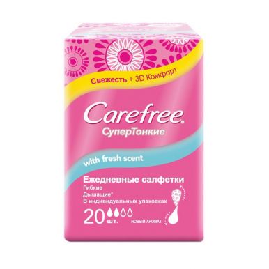 J&J Carefree ежедневные прокладки супертонкие, свежий аромат FlexiComfort Fresh, 20 шт