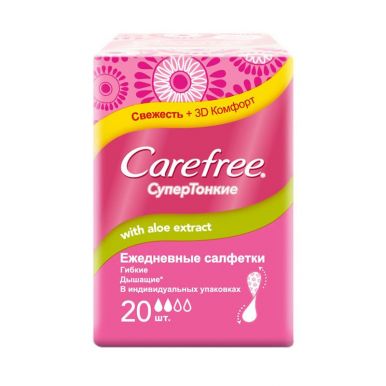 J&J Carefree ежедневные прокладки супертонкие, With Aloe Extract, 20 шт