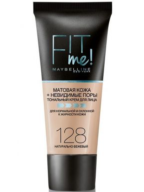 Maybelline Тональный крем для лица Fit Me, Матовая кожа + невидимые поры, тон 128, Натурально-Бежевый, 30 мл