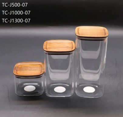 TECO банка д/сыпучих стекло с крышкой бамбук 0,5л TC-J500-07