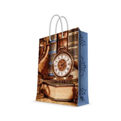 Пакет подарочный дизайн часы и книга 17,8*22,9*9,8см 81256