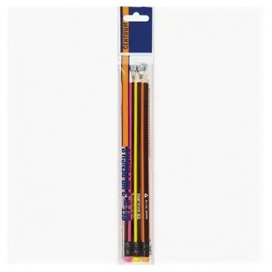 88801 Набор 3 карандашей HB деревянные, трехгранные, заточенные, с ластиком/36