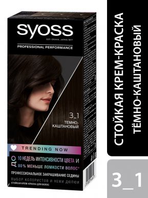 Syoss Стойкая крем-краска для волос Color, 3-1 Темно-каштановый, 115 мл