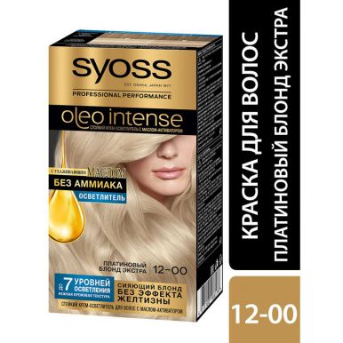 Syoss Стойкая крем-осветлитель для волос Oleo Intense, 12-00 Платиновый блонд экстра, с ухаживающим маслом без аммиака, 122,5 мл + 10 г