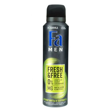 Fa Аэрозоль дезодорант мужской Fresh & Free, аромат мяты и бергамота, магнезиум комплекс, 48 ч, 150 мл