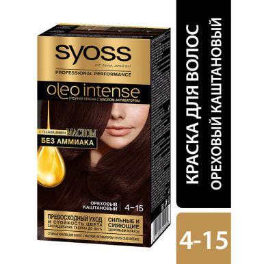 Syoss Стойкая краска для волос Oleo Intense, 4-15 Ореховый каштановый, с ухаживающим маслом без амиака, 115 мл