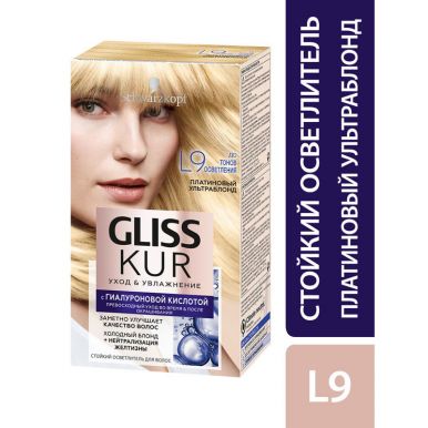 Gliss Kur Стойкий осветлитель для волос Уход & Увлажнение, L9 Платиновый ультраблонд, 142,5 мл +10 г