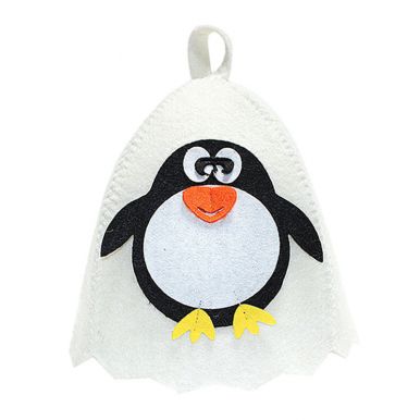 Шапка банная Пингвин с аппликацией, войлок, белый