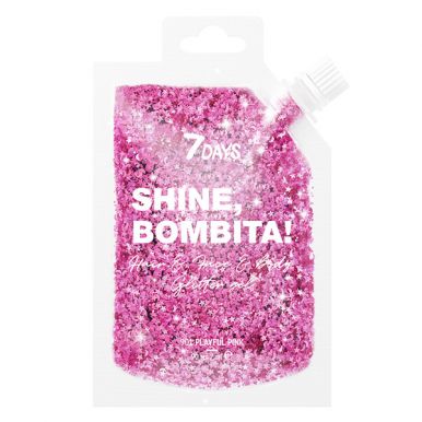 7DAYS Гель-глиттер для волос, лица и тела, тон 901, Playful pink (розовый дойпак) SHINE, BOMBITA! 90 мл