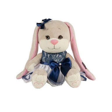 Мягкая игрушка Зайка в Сине-Белом Платье с Бантом, 25 см