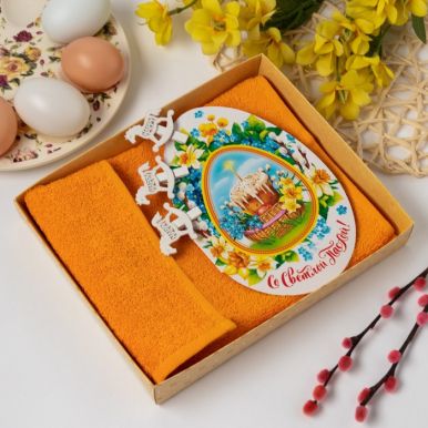 Полотенце с открыткой "Счастливой Пасхи"", 30*60 см оранжевый  4832949