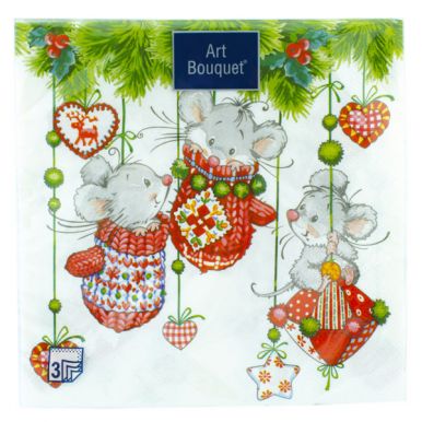 Салфетки Bouquet Art 3сл 33*33 Новогодние зверюшки 20шт_