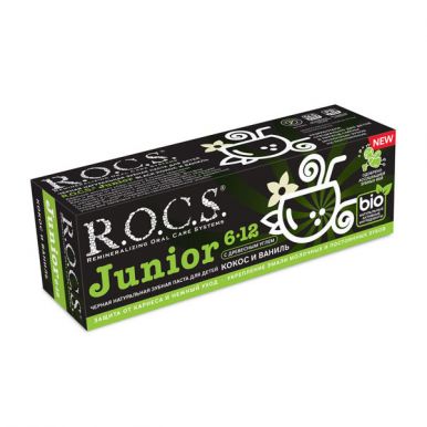 ROCS Junior black паста зубная детская 6-12 кокос и ваниль 74г
