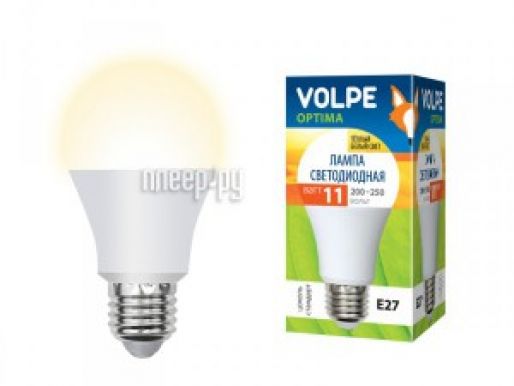 Лампа VOLPE Optima светодиодная матовая LED-A60-11W/WW/E27/FR/O. Теплый белый свет. Картон.