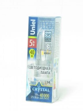 Лампа светодиодная Uniel cristal серия Led-c37p-5w/Nw/e14/Cl Alc02Sl пластик