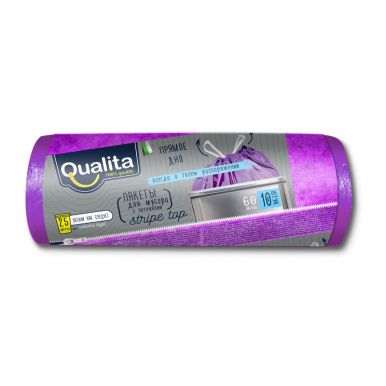 Qualita пакеты для мусора 60л, 10 шт с затяжками