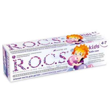 ROCS Kids паста зубная детская 3-7 бабл гам 45г