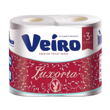 Туалетная бумага Linia VEIRO Luxoria 3сл. 4 рулона белая/10/а8180