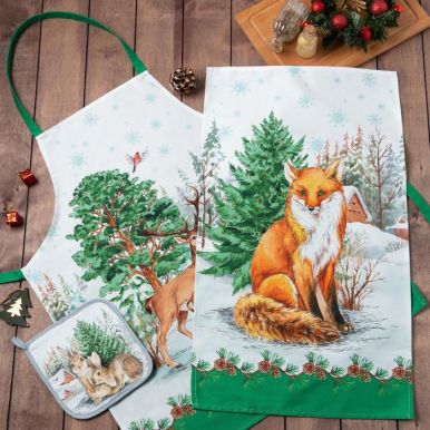 Набор подарочный новогодний лес: фартук, полотенце, прихватка 5389247
