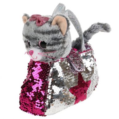 Мягкая игрушка кошка 17см в сумочке из пайеток  МОЙ ПИТОМЕЦ