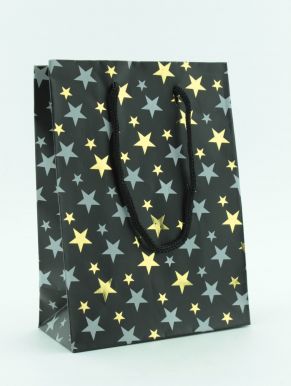 Пакет подарочный "Звездопад", размер: 11.5х6х16 см. Цвет: черный+золото (GB41184-5)