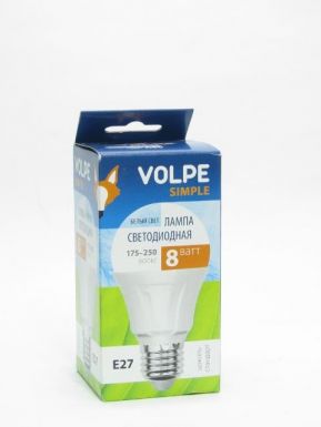 Лампа светодиодная VOLPE LED-A60-8W/NW/E27/FR/S, белый  свет,картон