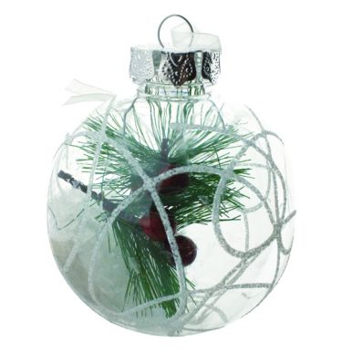 Украшение новогоднее шар прозрачный 6х7,5 см с Декором, артикул: TIJA8238