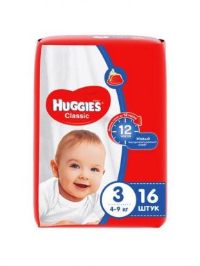 HUGGIES CLASSIC 3 подгузники детские 4-9кг 16шт