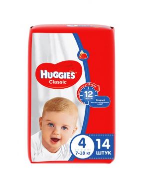 HUGGIES CLASSIC 4 подгузники детские 7-18кг 14шт