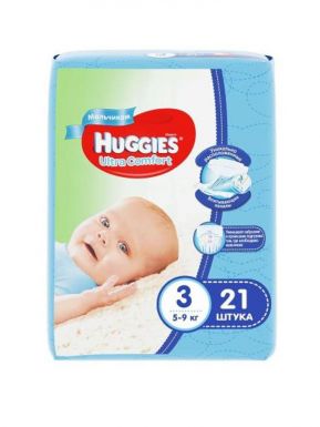 HUGGIES Ultra comfort 3 подгузники детские boy 5-9кг 21шт