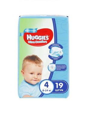 HUGGIES Ultra comfort 4 подгузники детские boy 8-14кг 19шт