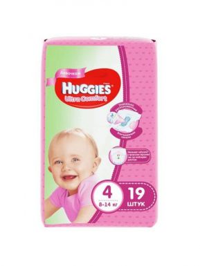 HUGGIES Ultra comfort 4 подгузники детские girl 8-14кг 19шт