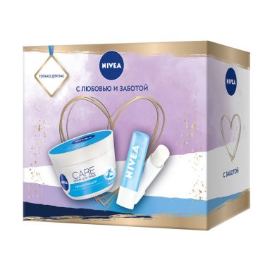 NIVEA Подарочный набор Увлажнение: Увлажняющий крем для лица Care 100 мл + Бальзам для губ Аква Забота 4,8 гр