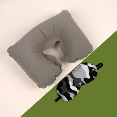 Набор туристический: подушка для шеи, маска для сна, цвет: серый