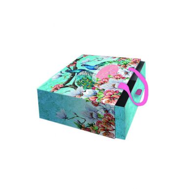 Коробка подарочная дизайн павлины с ручкой квадрат 18*18*9,5см 76871