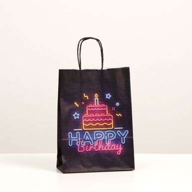 Пакет подарочный дизайн неоновый торт крученые ручки 18*8*25см 7444415