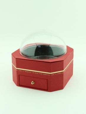 Коробка подарочная с ящиком и прозрачным окном красная 15*14см