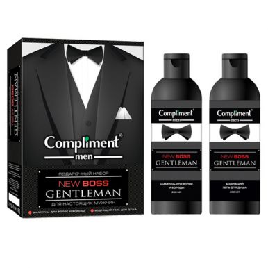 Compliment набор подарочный Men Boss №1770 Gentleman шампунь для волос и бороды, Бодрящий гель