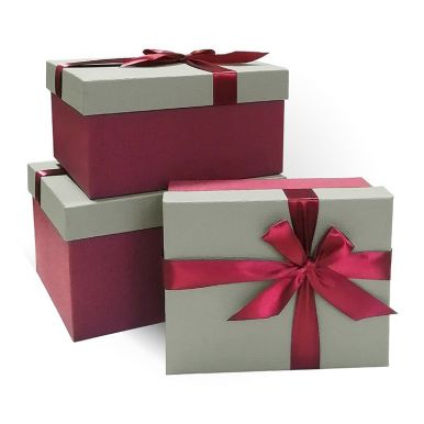 Коробка подарочная с бантом рогожка цв.серый-бордовый 23*19*13см Д10103П.322.1