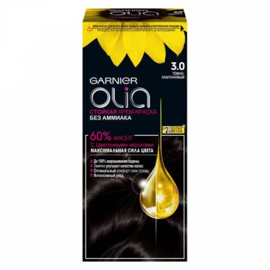 Garnier стойкая крем-краска для волос Olia, тон 3.0 Тёмно-каштановый МиниКит