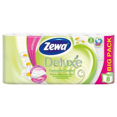 ZEWA DELUXE туалетная бумага 3-х слойная 8шт аромат. ромашки
