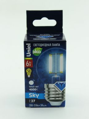 Лампа светодиодная Sky серия Led-g45-6w/Nw/E27/Cl Pls02Wh, белый, прозрачная