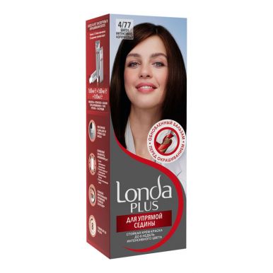 Londa Plus стойкая крем-краска, тон для волос, тон для упрямой седины 4/77 Шатен интенсивно-коричневый