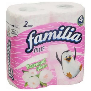 Туалетная бумага Familia Plus Волшебный цветок, двухслойная, цвет: белый, 4 рулона