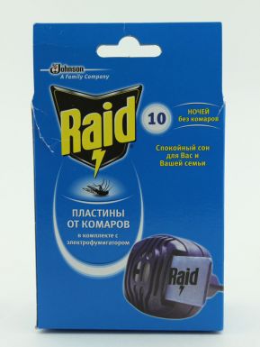 RAID Электрофумигатор  от комаров+пластины 10шт.