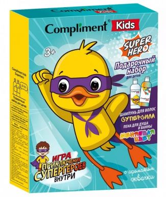COMPLIMENT Kids набор подарочный детский superhero №1907: пена д/душа, шампунь д/волос, игра